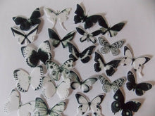 Load image into Gallery viewer, 30 **PRECUT** Small White&amp;Black Edible Butterflies cake/cupcake/cake pop toppers
