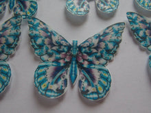 Load image into Gallery viewer, 32 PRECUT Edible Vintage Blue Butterflies cake/cupcake toppers
