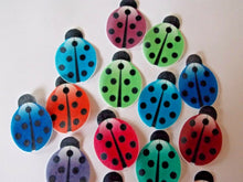 Load image into Gallery viewer, 16 PRECUT edible wafer/rice paper Colourful Ladybugs cake/cupcake toppers

