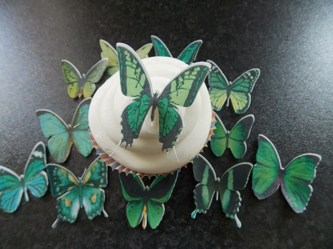 12 Precut Edible Green Mix(2) Butterflies for cakes and cupcake toppers