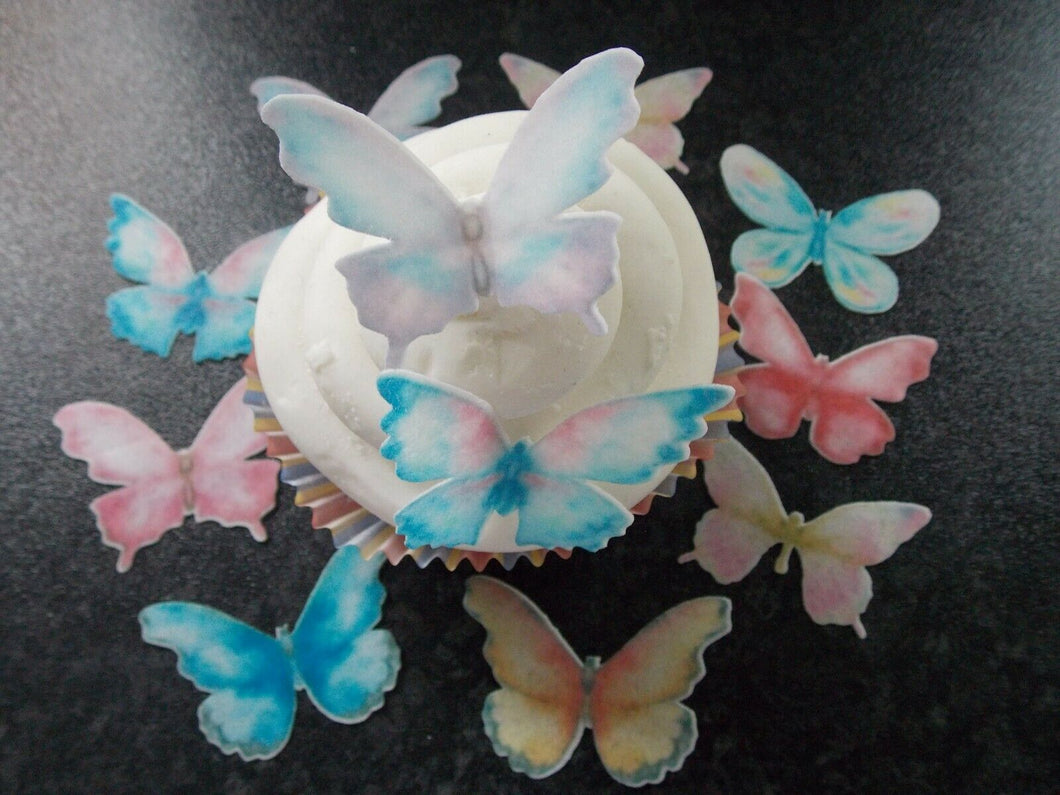 16 PRECUT Edible Mixed Pastel Butterflies wafer/rice paper cake/cupcake toppers