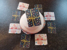 Load image into Gallery viewer, 12 Precut Edible Spotty Gift/presents wafer/rice paper cake/cupcake toppers

