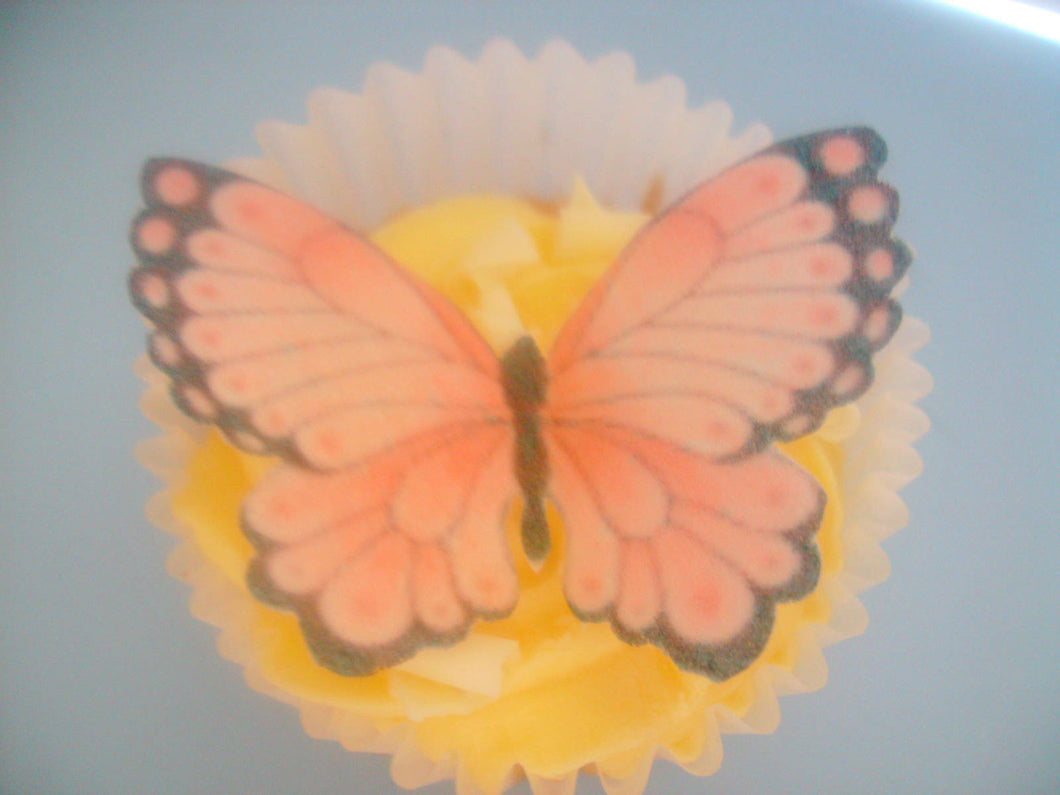 12 PRECUT Pink/black Scalloped Precut Edible Butterflies for cake/cupcake topper