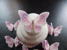Load image into Gallery viewer, 12 PRECUT Double White/Lilac Edible wafer paper Butterflies cake/cupcake toppers
