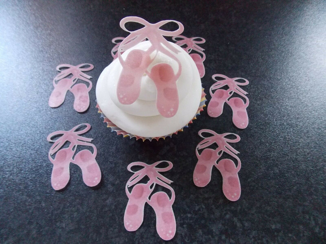 12 PRECUT Edible Pink Ballet Shoes wafer/rice paper cake/cupcake toppers
