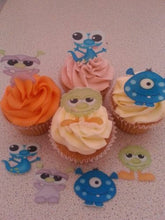 Load image into Gallery viewer, 12 PRECUT Edible Cute Monsters wafer/rice paper cake/cupcake toppers
