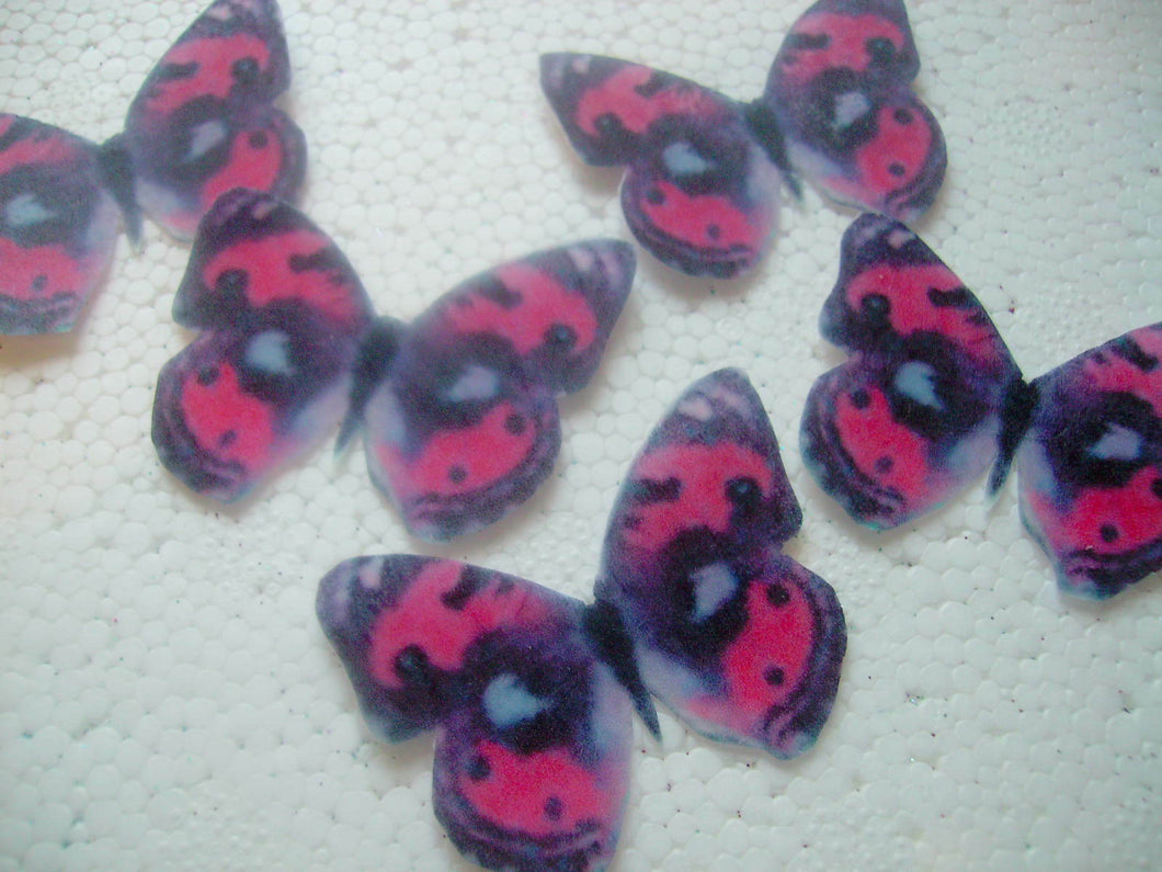 16 PRECUT Bright Pink & Purple Edible paper butterflies cupcake toppers