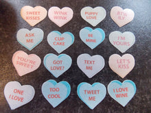 Load image into Gallery viewer, 44 PRECUT Edible Sweetie Style Love Hearts wafer/rice paper cake/cupcake toppers
