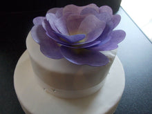 Load image into Gallery viewer, 1 Extra Large edible wafer/rice paper purple open flower cake topper
