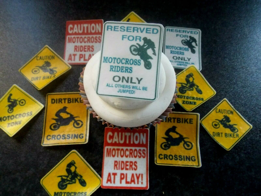 12 PRECUT edible wafer Paper Dirt/MotorCross/Moto/Bike Signs cake/cupcake topper