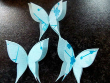 Load image into Gallery viewer, 12 PRECUT Edible Double Blue Butterfly wafer/rice paper cake/cupcake toppers(3)
