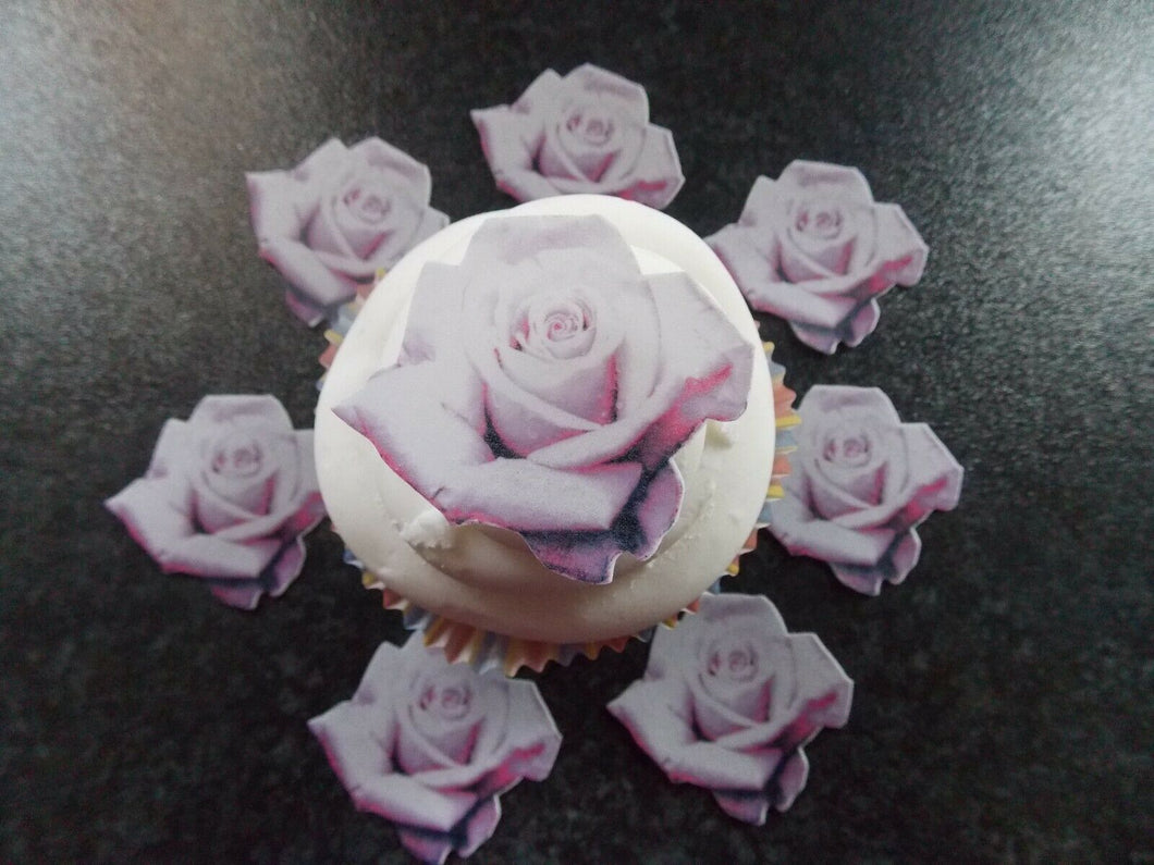 12 PRECUT Edible Lilac Roses wafer/rice paper cake/cupcake toppers