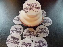 Load image into Gallery viewer, 12 PRECUT Birthday Disc purple Edible wafer/rice paper cake/cupcake toppers
