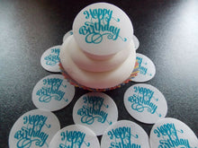 Load image into Gallery viewer, 12 PRECUT Birthday Disc blue Edible wafer/rice paper cake/cupcake toppers

