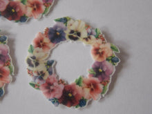 Load image into Gallery viewer, 12 PRECUT Edible Pansy Wreath Flowers wafer/rice paper cake/cupcake toppers
