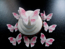 Load image into Gallery viewer, 12 PRECUT Double White/Pink Edible wafer paper Butterflies cake/cupcake toppers1
