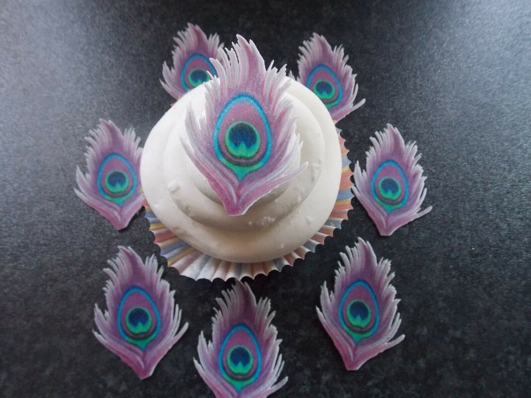 12 PRECUT Edible Purple Peacock Feathers wafer/rice paper cake/cupcake toppers