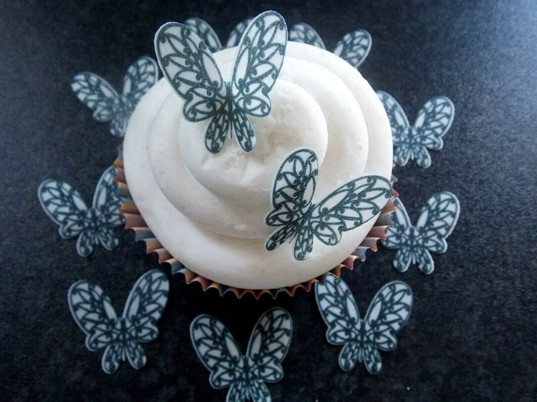 30 Precut Small Edible Black & White Butterfly wafer paper cake/cupcake toppers