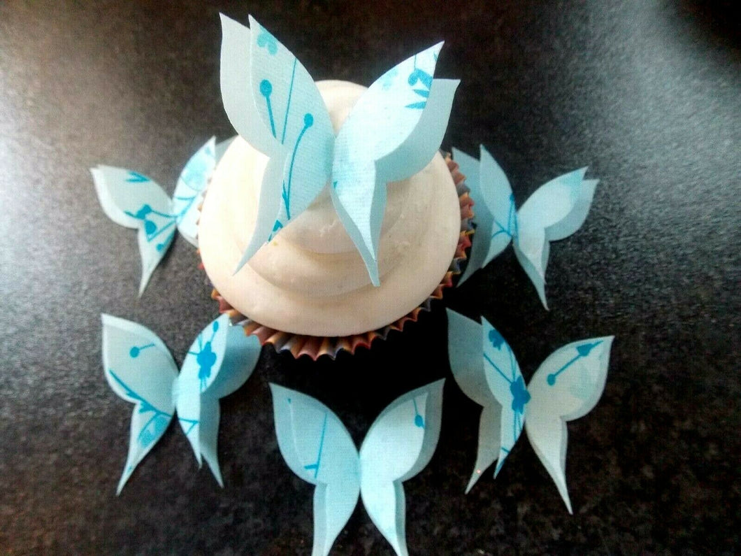 12 PRECUT Edible Double Blue Butterfly wafer/rice paper cake/cupcake toppers(3)