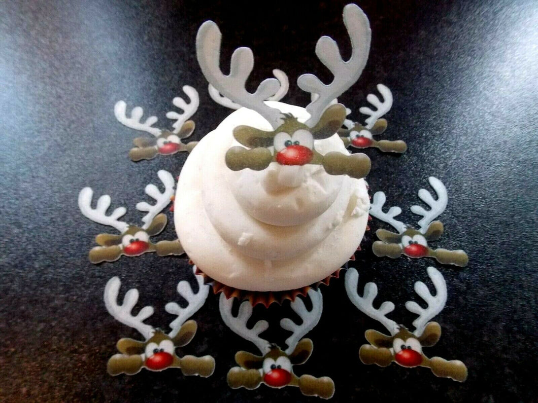 12 PRECUT Edible Christmas/xmas peeking Rudolph wafer paper cake/cupcake toppers