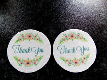 Load image into Gallery viewer, 12 PRECUT Edible Floral Thank you Discs wafer paper cake/cupcake toppers (5)
