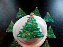 Load image into Gallery viewer, 24 PRECUT Edible Christmas/xmas Tree small wafer paper cake/cupcake toppers
