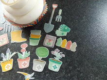 Load image into Gallery viewer, 17 piece PRECUT  gardening set edible wafer/rice paper cake/cupcake toppers
