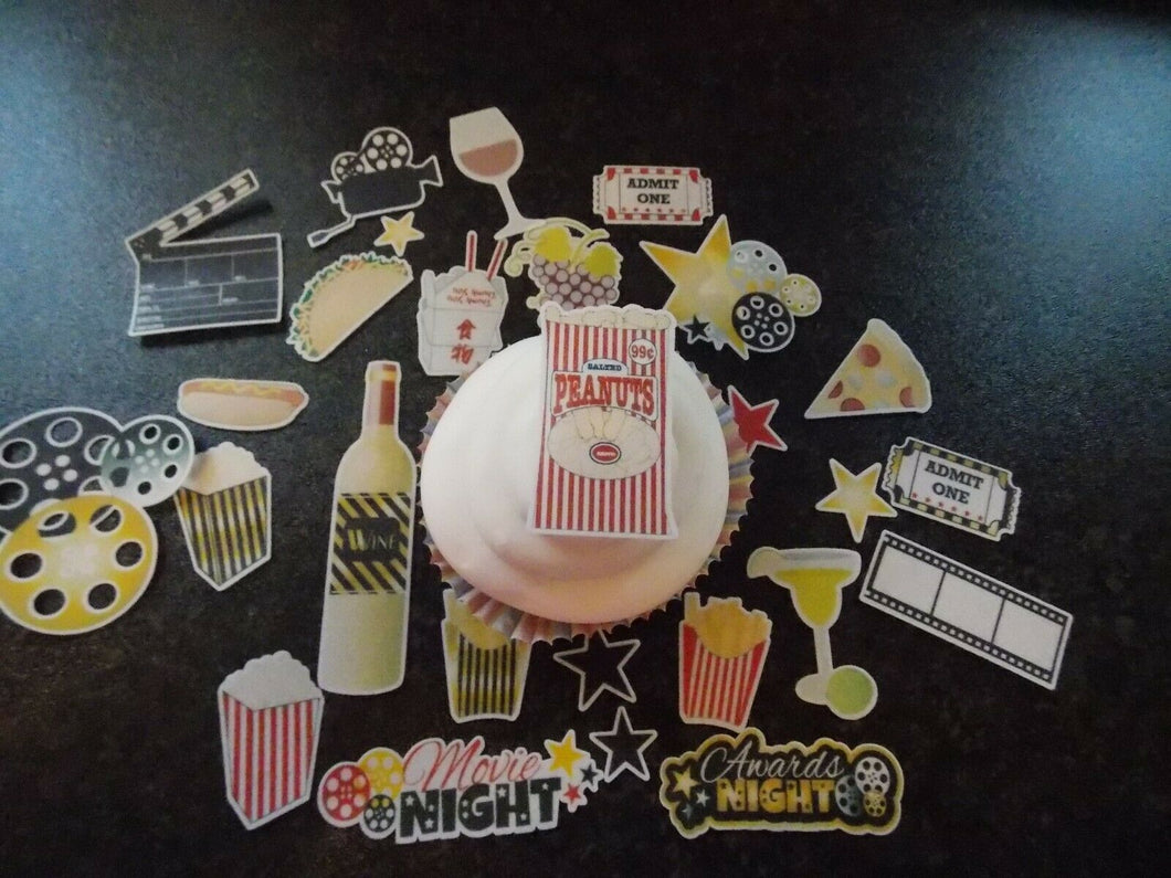 26 Precut Edible Movie Night themed wafer/rice paper cake/cupcake toppers