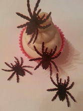 Load image into Gallery viewer, 12 PRECUT Edible Halloween Spiders wafer/rice paper cake/cupcake toppers
