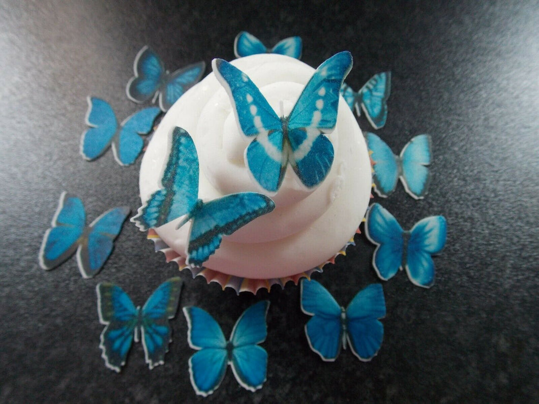 24 Small Precut Edible Blue Mix(2) Butterflies for cakes and cupcake toppers