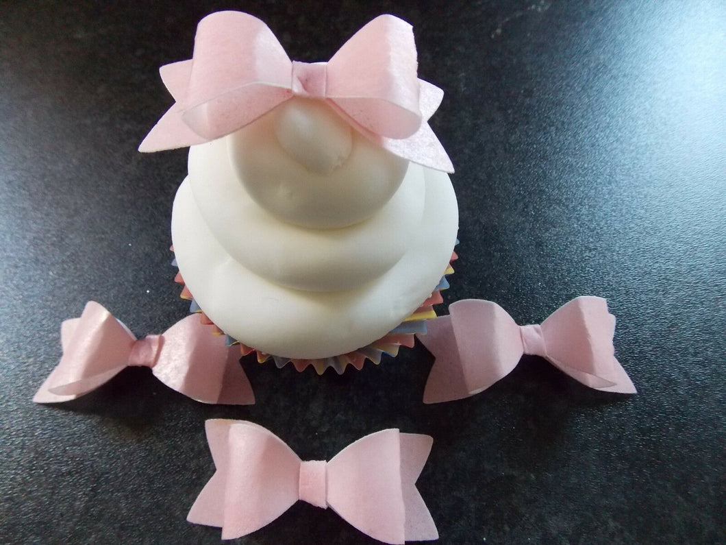8 x 3D Edible shaped pink bows wafer/rice paper cake/cupcake toppers