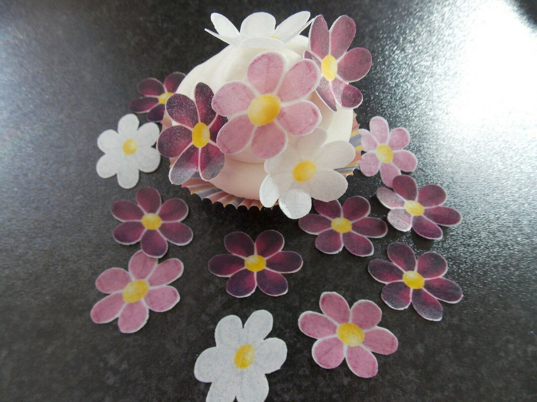 16 PRECUT Edible Purple Flowers wafer/rice paper cake/cupcake toppers