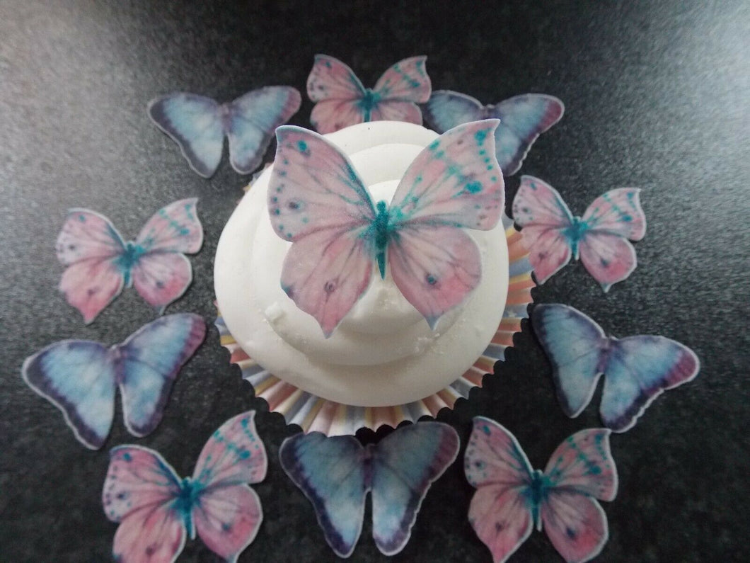 14 Precut Edible Pink and Blue Butterflies for cakes and cupcake toppers