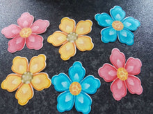 Load image into Gallery viewer, 12 PRECUT Edible Bold Flowers wafer/rice paper cake/cupcake toppers
