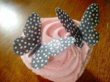 Load image into Gallery viewer, 12 PRECUT Black spotty Edible wafer/rice paper Butterflies cake/cupcake toppers
