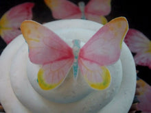 Load image into Gallery viewer, 16 PRECUT Edible Pink &amp; Yellow Butterflies wafer/rice paper cake/cupcake toppers
