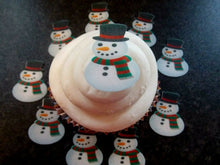Load image into Gallery viewer, 24 PRECUT Edible Christmas/xmas small Snowmen wafer paper cake/cupcake toppers
