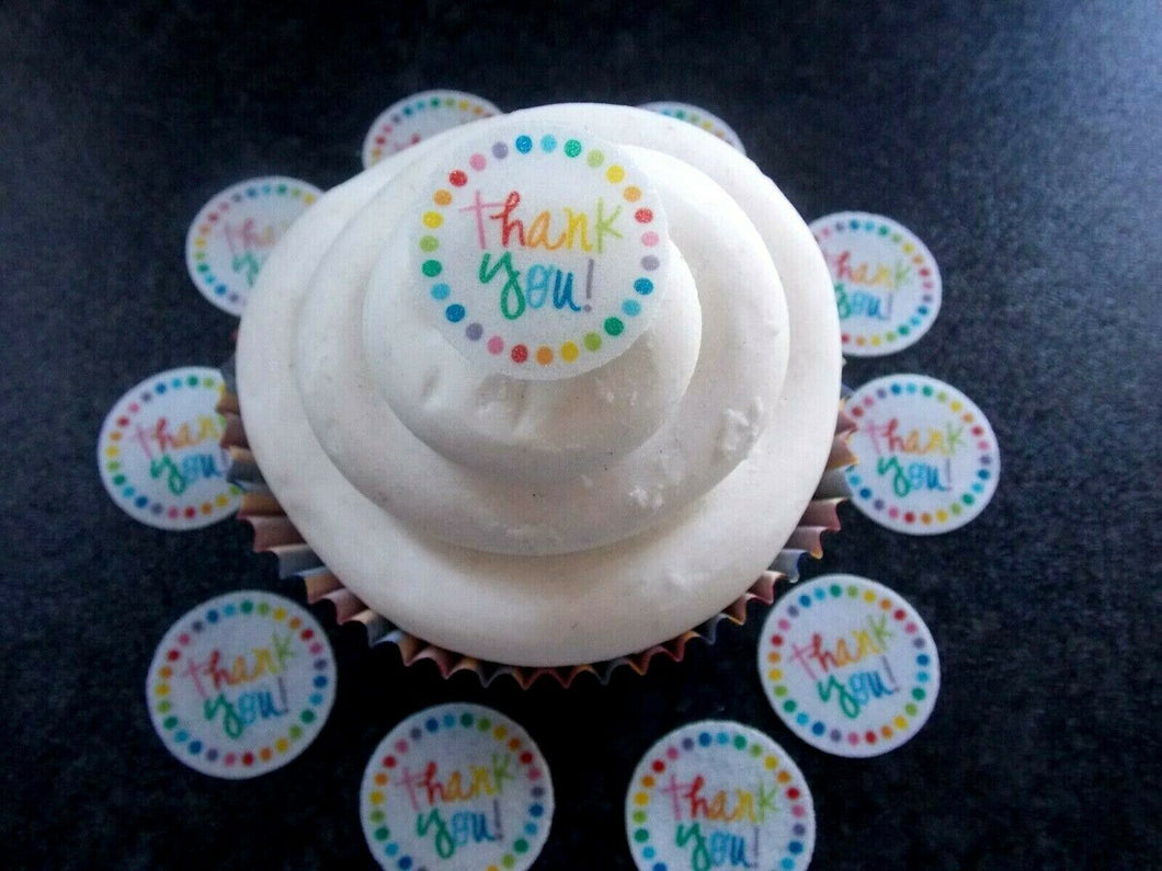 35 Precut Small Edible Thank you Discs wafer paper cake/cupcake topper (2)