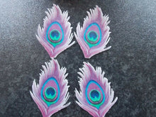 Load image into Gallery viewer, 12 PRECUT Edible Purple Peacock Feathers wafer/rice paper cake/cupcake toppers
