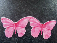 Load image into Gallery viewer, 16 PRECUT Edible Pink (1) Butterflies wafer/rice paper cake/cupcake toppers
