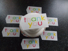 Load image into Gallery viewer, 12 PRECUT Edible Thank you tags wafer/rice paper cake/cupcake toppers (1)
