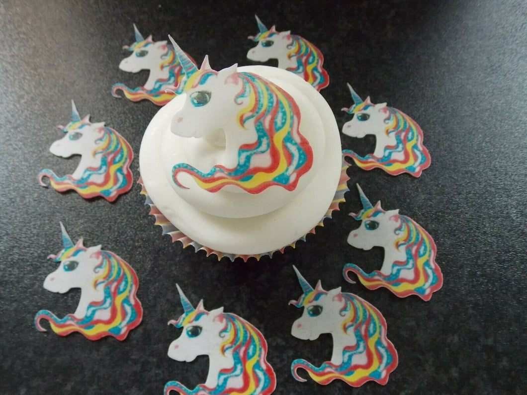 12 PRECUT Edible Unicorn Heads wafer/rice paper cake/cupcake toppers