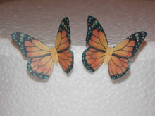 Load image into Gallery viewer, 12 PRECUT Orange Edible wafer/rice paper Butterflies cake/cupcake toppers
