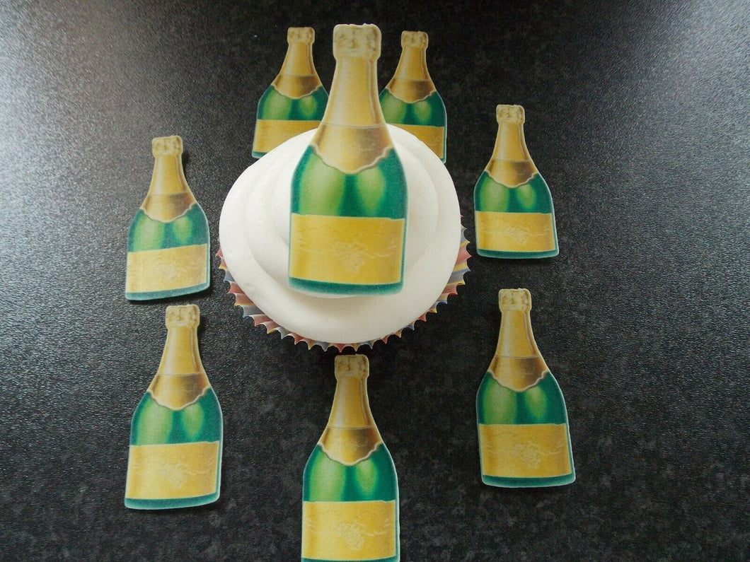 12 PRECUT Edible Champagne Bottles wafer/rice paper cake/cupcake toppers