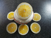 Load image into Gallery viewer, 12 PRECUT Edible Lemon Slices/fruit wafer/rice paper cake/cupcake toppers
