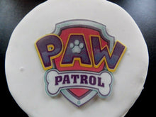 Load image into Gallery viewer, 1 PRECUT 4&quot; Edible Pink Paw Patrol Shield wafer/rice paper cake topper
