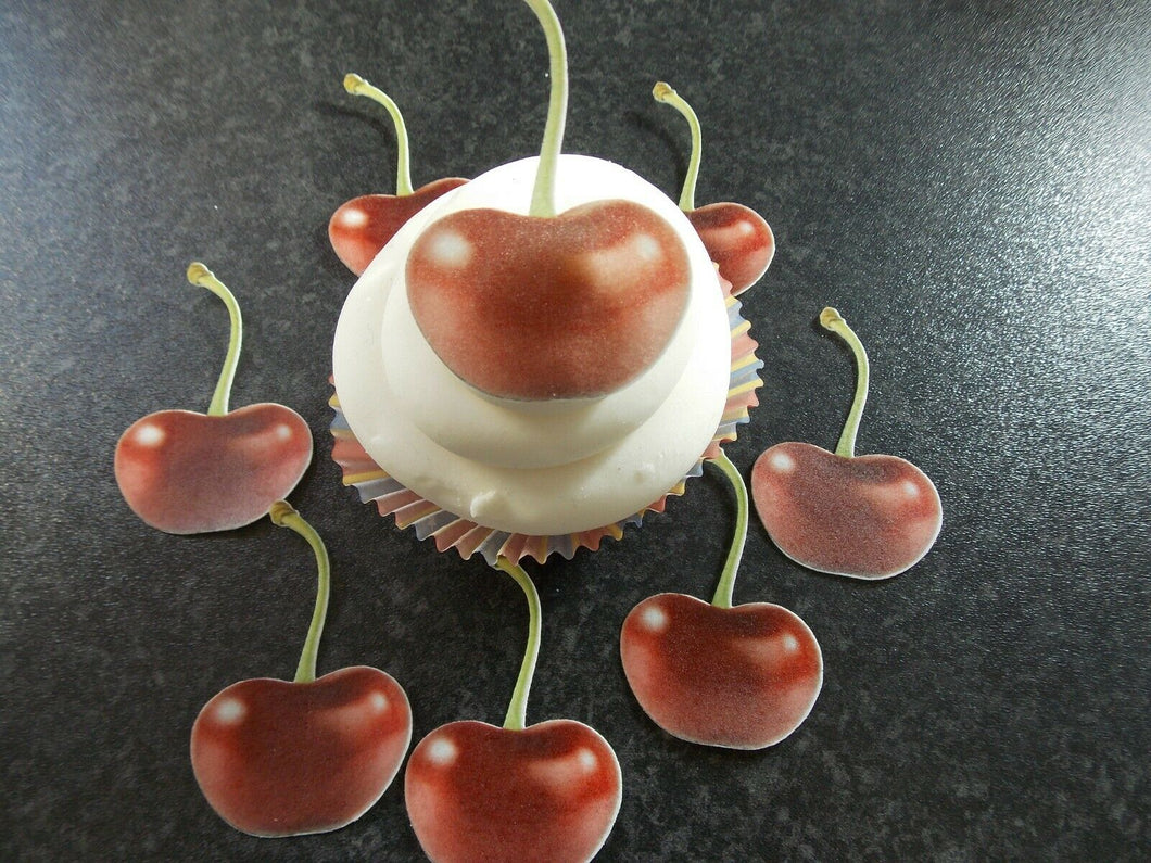12 PRECUT Edible Cherry/Cherries fruit wafer/rice paper cake/cupcake toppers