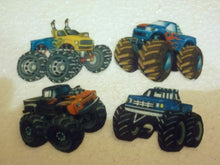 Load image into Gallery viewer, 12 PRECUT Monster Truck Edible wafer/rice paper cake/cupcake toppers
