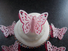 Load image into Gallery viewer, 12 PRECUT Double Pink Edible wafer/rice paper Butterflies cake/cupcake toppers2
