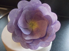 Load image into Gallery viewer, 1 Extra Large edible wafer/rice paper purple open flower cake topper
